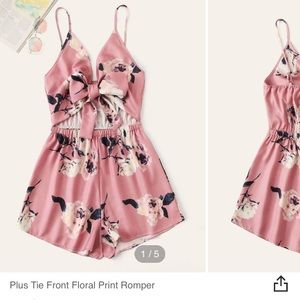 Plus size pink floral romper